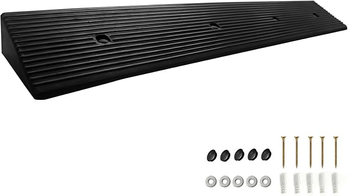 1.8" Rise Rubber Ramp Threshold Ramps with Pre-Set Holes& Plugs, Longer Size 9000lbs Capacity, Non-Slip& Cuttable- for Doorways, Driveways, Warehouse, Patio, Shed- 1.8" Rise(39.3"×4.7")