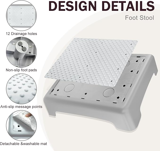 GWNF3.35'' Short Step Stool – 600lb Capacity Ultra-Sturdy Structure & Lightweight Step Stools for Seniors, Kids & Adults | Non-Slip Wide Platform | Mobility Step Stool for Indoor & Outdoor（Grey-White）