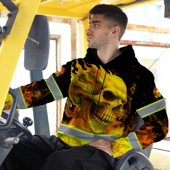 Matedecor Skull US Flag Reflective High Visibility Hoodie For Men Construction Hi Vis Safety Workwear Custom Name