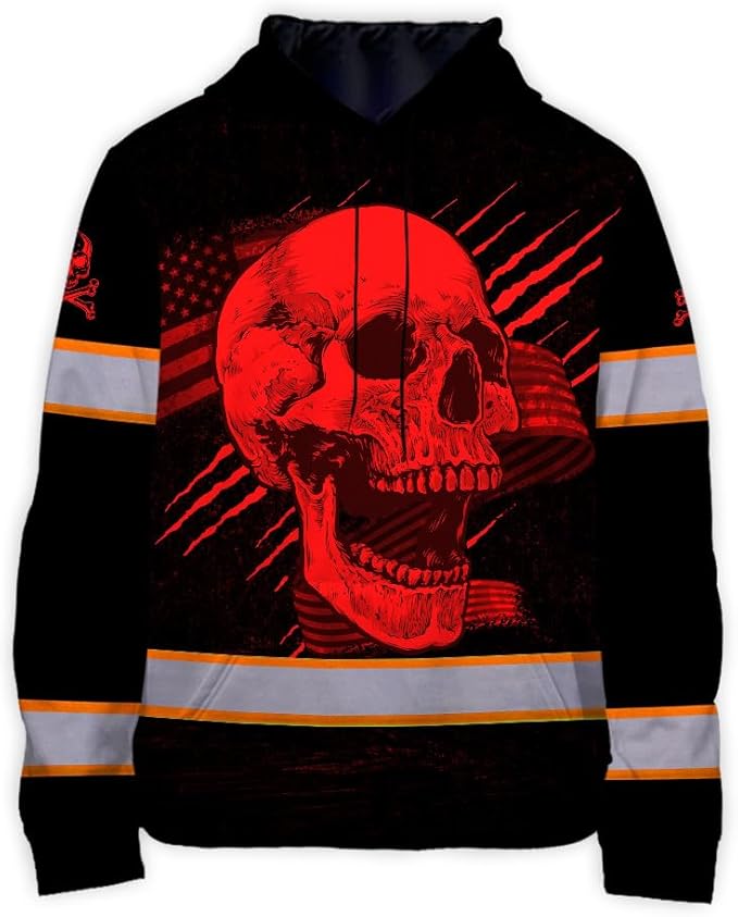 Matedecor Skull US Flag Reflective High Visibility Hoodie For Men Construction Hi Vis Safety Workwear Custom Name