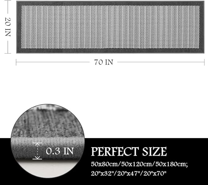 Kitchen Rugs and Mats Non Skid Washable - Non Slip Absorbent Kitchen Runner Rugs for Floor, Machine Washable Standing Mats for in Front of Sink,Laundry Room,Hallway(20"x70",Grey)