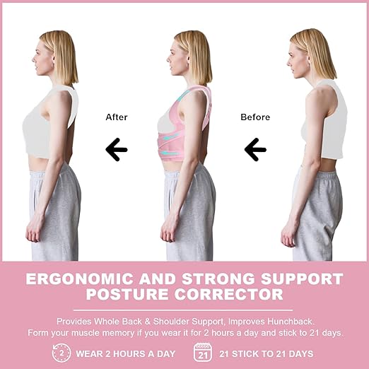 Posture Corrector for Women and Men,4 In 1 Adjustable Full Back Brace,Posture Braces Can Relieve Upper and Lower Back Pain, Shoulder Braces for Hunchback,Scoliosis, Lumbar Spine, Spine（Medium Pink）