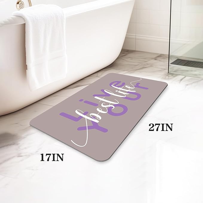 Bath Mat, Bathroom Mat Rugs Super Absorbent Shower Mats Non Slip Quick Dry Thin Rubber Mats for Bathroom Floor Fit Under Door, Shower Rug for Bathtub, Shower, Beige