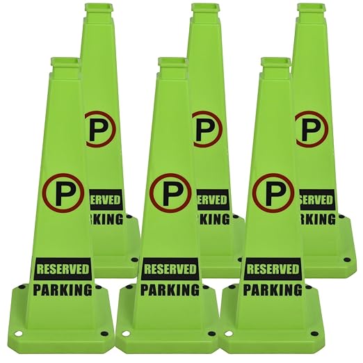 BESEA Reserved Parking Cone 6 Pack, 28" No Parking Sign Cone with Weighted Base, Green 4-Sided “ Reserved Parking” Warning Cone for Driveways Business Parking Lots Garages Indoor/Outdoor