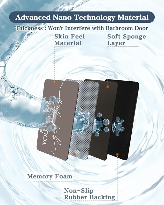 Bath Mat, Bathroom Mat Rugs Super Absorbent Shower Mats Non Slip Quick Dry Thin Rubber Mats for Bathroom Floor Fit Under Door, Shower Rug for Bathtub, Shower, Beige