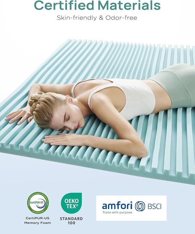 2 Inch Cooling Gel Memory Foam Mattress Topper King Size, 5-Zone Back Pain Relief Bed Topper, Orthopedic Pressure Relief Mattress Pad, Wave and Cube Ventilated Design, CertiPUR-US Certified