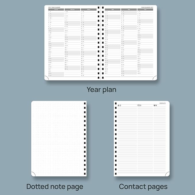 POPRUN 2026 Planner Weekly Notebook (Jan-Dec), Medium 8.5''x 6.5'' - Agenda 2026 Calendar Book with Monthly Tabs, Inner Pocket, Spiral Soft Cover, 100 GSM - Royal Blue