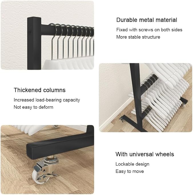 Clothing Hanger Storage System, Hanger Stacker Metal Clothes Organizer with Casters, Retail Store Laundry Room Portable Hanger Stacker Holder (Color : Black, Size : 19.7x15.7x43.3IN)