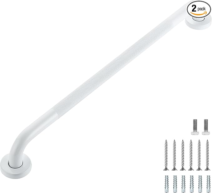 Grab Bars for Shower, 2 Pack 24-Inch Anti Slip Shower Handles for Elderly, Safety Shower Grab Bar, Stainless Steel Handicap Grab Bars for Bathroom (White 1" Diameter)