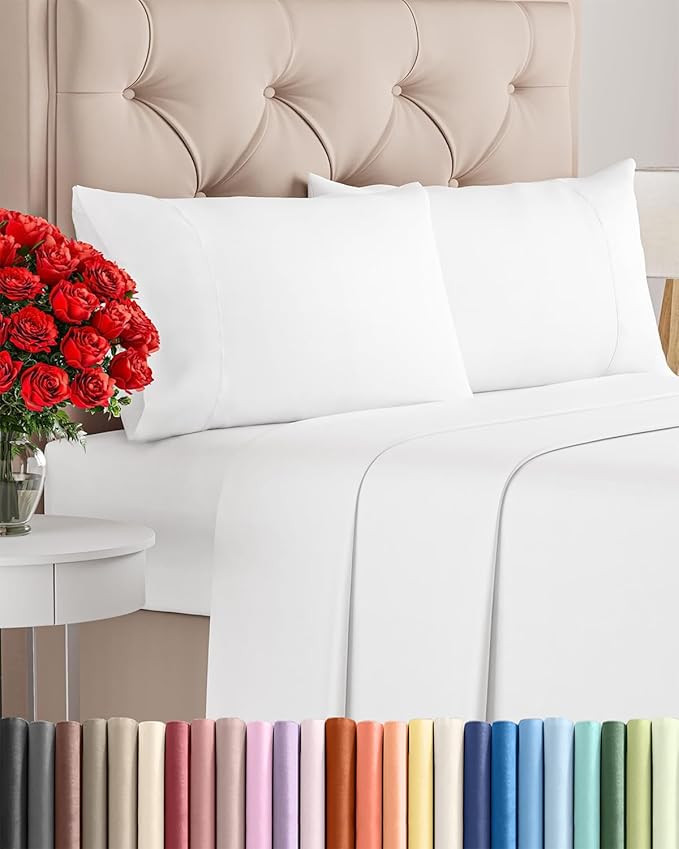 Twin 4 Piece Sheet Set - Cooling & Breathable Bed Sheets - Hotel Luxury Bed Sheets for Women, Men, Kids & Teens - Comfy Bedding with Deep Pockets & Easy Fit - Soft and Wrinkle Free - Twin White Sheets