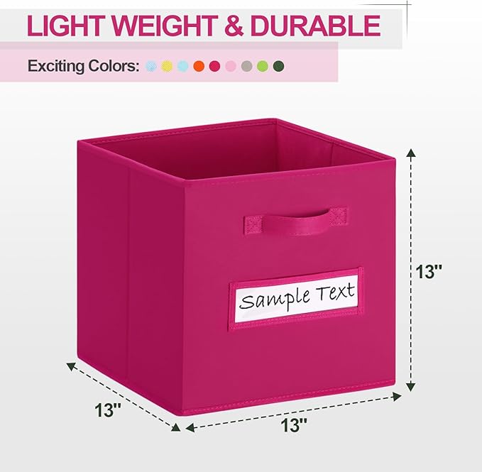 artsdi Fabric storage cubes (8 Pack) 13 Inch Cube Storage Bin, cube organizer bins with 8 Labels Window Cards & a Pen, Foldable cube organizer bins and Storage Box, Dark pink