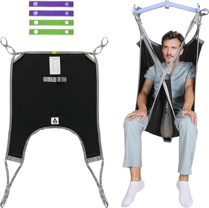 Patient Lift Divided Leg Sling – Heavy Duty 500 lbs Capacity, Easy Hygiene Access with Handles & Pocket, Machine Washable – Small/Medium/Large for Elderly, Disabled & Bariatric Care (Black, M)