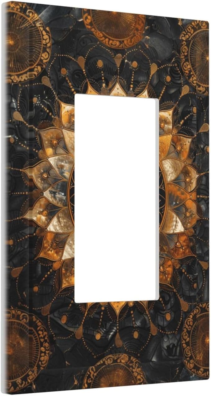 Cool Colorful Mandal Flowers Boho Floral Decorative Outlet Covers 1 Gang Single Rocker Light Switch Cover Plate Wall Plates GFCI Faceplate for Bed Room Living Room Decor