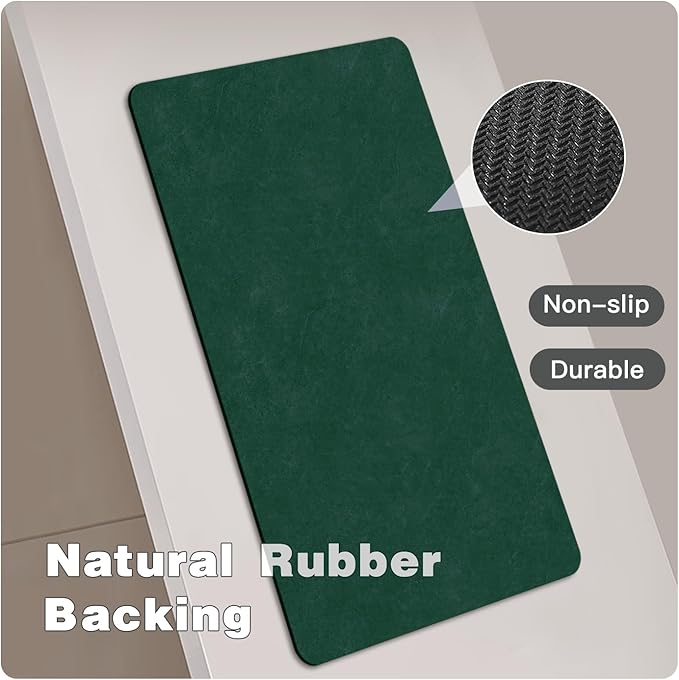Bathroom Mat Quick Dry, Bathroom Rugs Non Slip Washable Thin Absorbent Bath Mat Fits Under Door Bathroom Floor Mat Perfect for Bath, Shower, or Sink 24"x60" Dark Green