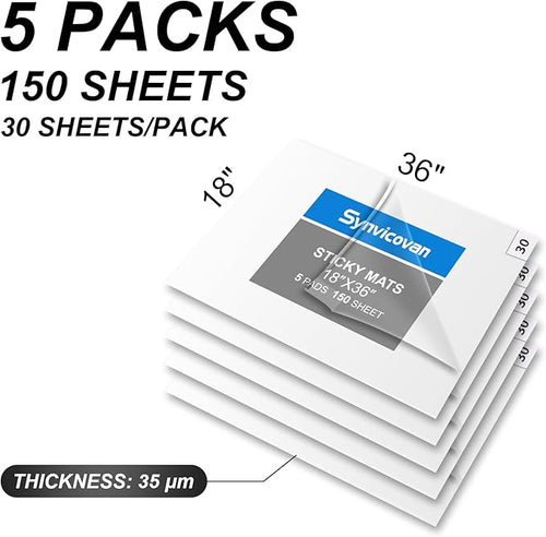 18" x 36" White Sticky Mat Tacky Pads Adhesive Floor Mat (5 Packs,150 Sheets,30 Sheets/Pack for Cleanroom Laboratory Hospital Construction Pets Home Indoor Gymnasium and Workshop