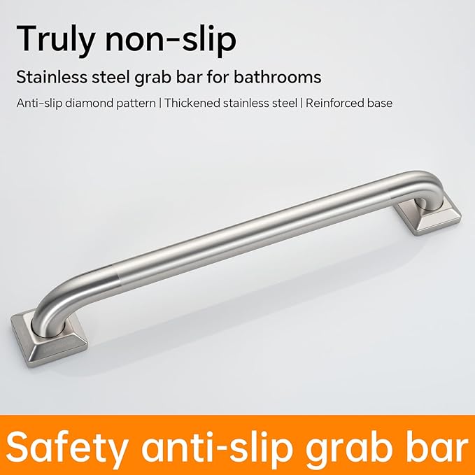 joyrain 500lb Capacity Stainless Steel Grab Bar - Heavy Duty Bathroom Safety Rail for Elderly, Anti-Slip Shower Handle, ADA Compliant (Peened, 24 inch)