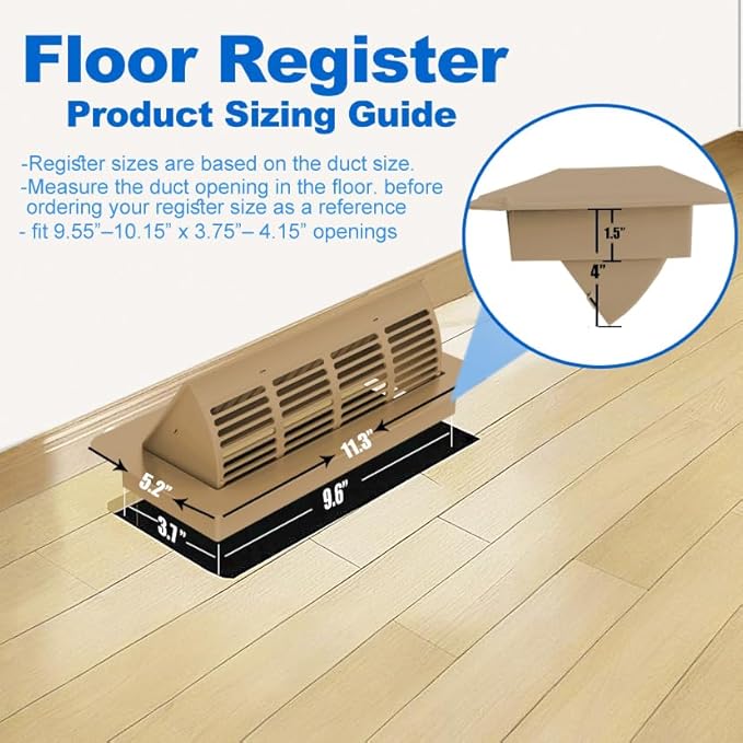 6-Position Tilt Vent Deflector & Floor Vent Cover, 2 Pack, 4x10 Floor Register, Tool‑Free Install, Adjustable Vent Covers for Home Floor, Office & Ceiling (Brown)