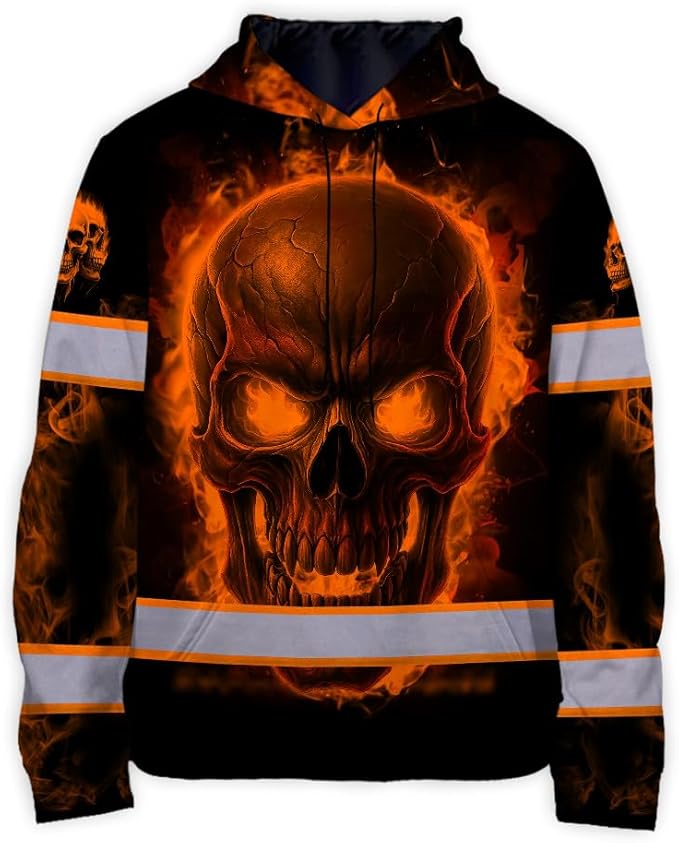 Matedecor Skull US Flag Reflective High Visibility Hoodie For Men Construction Hi Vis Safety Workwear Custom Name