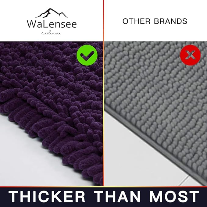 Walensee Bathroom Rug Non Slip Bath Mat (36x24 Inch Dark Purple) Water Absorbent Super Soft Shaggy Chenille Machine Washable Dry Extra Thick Perfect Absorbant Best Large Plush Carpet for Shower Floor