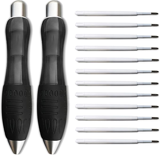 14pcs Big Fat Pens Aids Writing - 2 Pens + 6 Black Refills + 6 Blue Refills for Tremor, Arthritis, Parkinson, Handicap, Carpal Tunnel