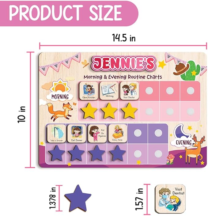 Wooden Chore Chart for Kids Visual Schedule, Routine Chart for Kids, Morning Bedtime Routine Chart for Toddlers Ages 2-4, Daily Kids Schedule Board for Home (13)