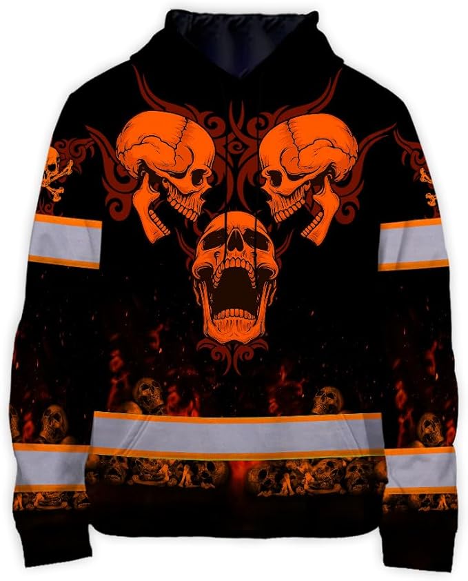 Matedecor Skull US Flag Reflective High Visibility Hoodie For Men Construction Hi Vis Safety Workwear Custom Name