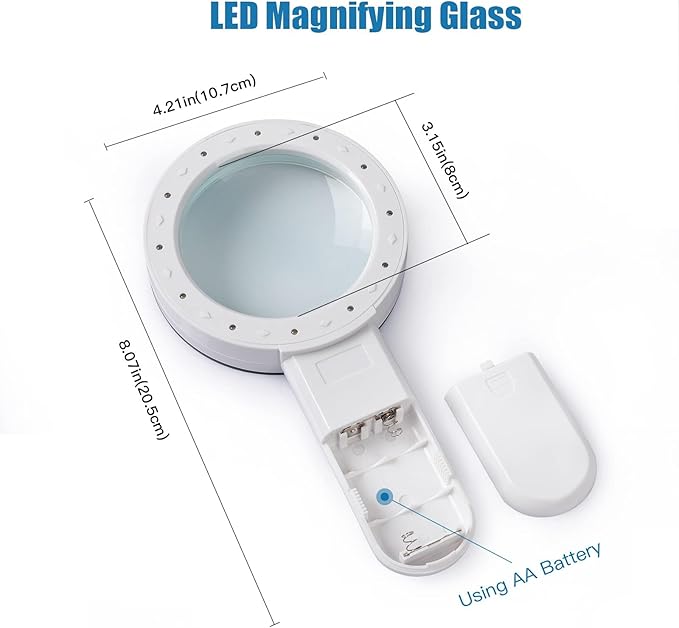 Magnifying Glass with Light, 30X Handheld Magnifying Glass, 12 LED Illuminated Lighted Magnifier for Low Vision Seniors Reading, Macular Degeneration, Soldering, Inspection, Coins, Jewelry, Exploring