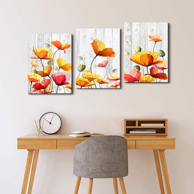 Bedroom Decoration kitchen Wall Artworks Canvas Wall Art for Living Room, 3 piece bathroom Wall decor Yellow flowers Watercolor painting posters Pictures office restaurant wall painting Home decor