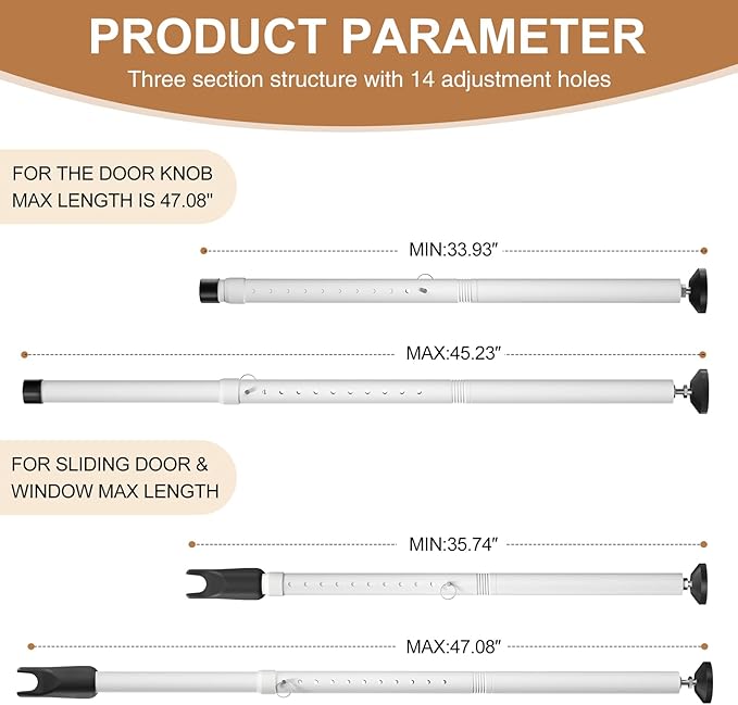 Sliding Glass Door Security Bar, Patio Door Barricade Security Bar, Apartment BarSliding Door Security Bar, Door Jammer, White, 1 Pack