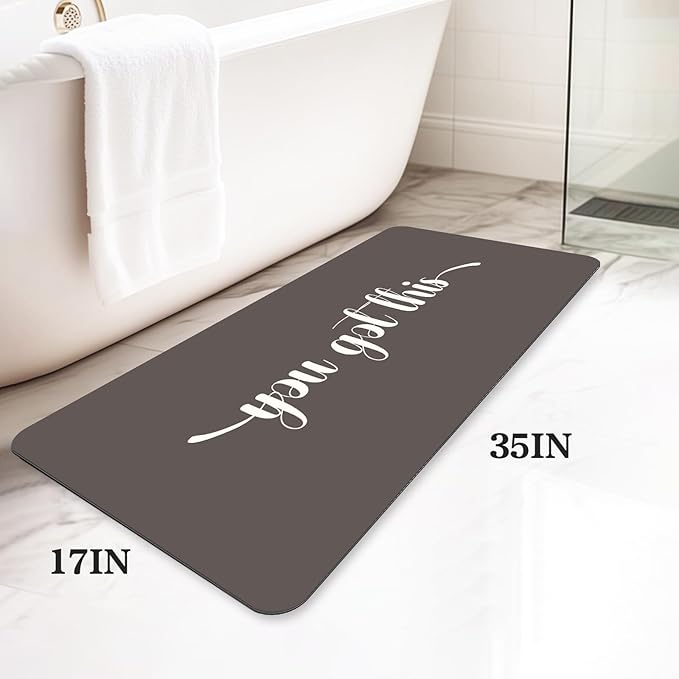 Bath Mat, Bathroom Mat Rugs Super Absorbent Shower Mats Non Slip Quick Dry Thin Rubber Mats for Bathroom Floor Fit Under Door, Shower Rug for Bathtub, Shower, Beige