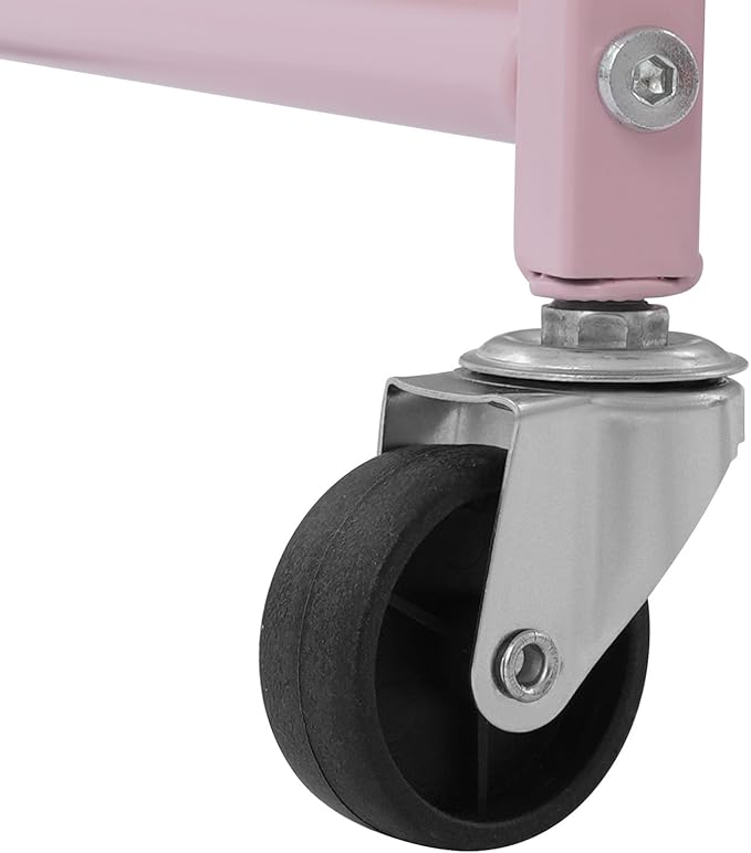 3 Tier Rolling Utility Cart with Wheels, Metal Rolling Foldable Storage Shelves, Adjustable Tilt Angle Storage Organizer for Living Rooms, Kitchens, Bathrooms (Pink)