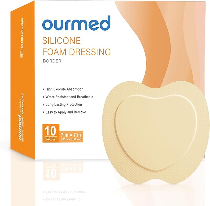 Silicone Sacral Foam Dressings(7"x 7" - 10 Packs) with Tender Adhesive Border, Sterile Advanced Absorbent Bandage, Wound Care for Bed Sores, Pressure Ulcers