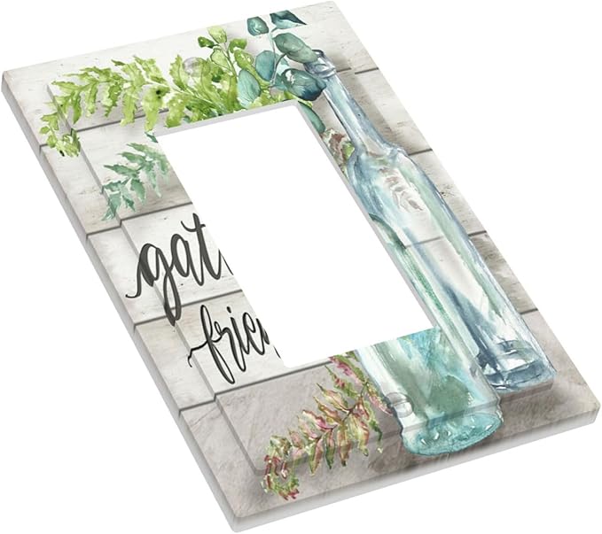 Outlet Covers Watercolor Modern Flower 1 Gang Wall Plate Single Rocker Light Switch Cover Floral Plant Wood Decorative GFCI Receptacle Cover Electrical Switchplate for Farmhouse Bathroom Decor