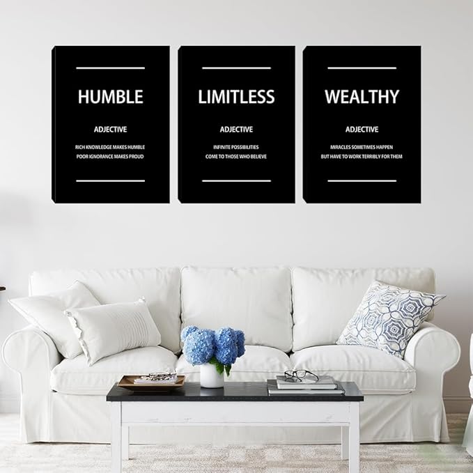 Canvas Painting Wall Art 3 Pieces Black Motivational Wall Art Decoration Entrepreneur Posters Prints Quotes Wall Decor for Living Room Bedroom Office Decor Canvas Art Set 12"x16"x3