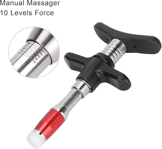 ZJchao Chiropractic Adjustment Tool, 10 Levels Manual Single Head Spinal Massager Hand Back Massage Tool Gun Device Portable Chiropractic Adjustment Tool (Red)