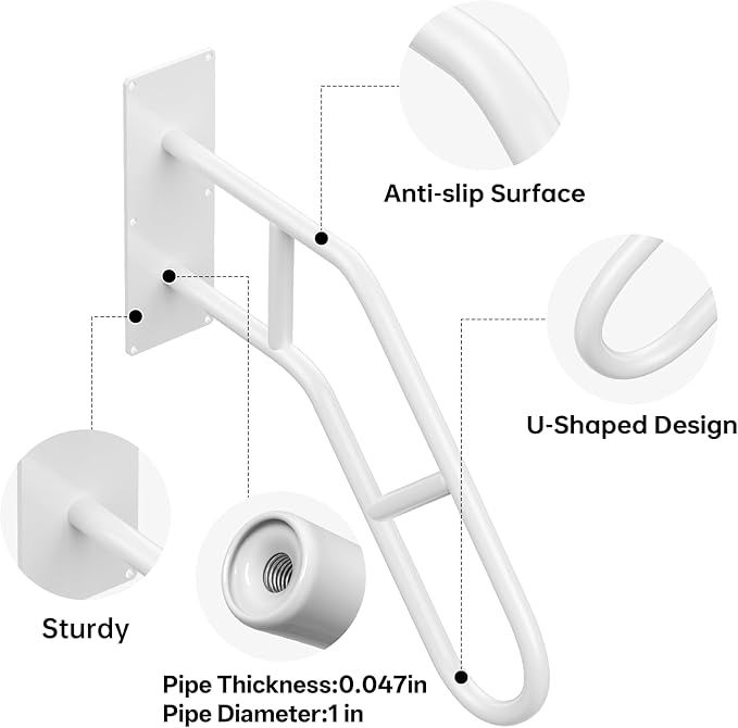 Aduanbang Hand Rails for Outdoor Steps & Elderly,U-Shape Wall Mount Stair Railing, Porch, Deck, Garage & Garden Grab Bar, 2 Pack Safety Handle
