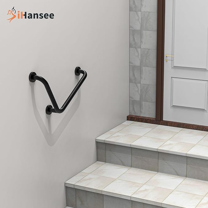 L-Shaped Angled Grab Bar 12x16 Inch Matte Black Anti-Slip Knurled Shower Handles Wall Mount, Stainless Steel Shower Bars for Seniors Injured Balance Support, Handicap Grab Bars for Bathtubs & Showers