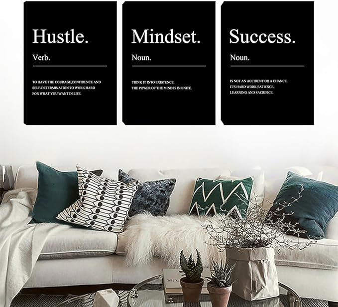 Unbruvo 3 Pieces Motivational Wall Decor-Inspirational Hustle Canvas Wall Art, Positive Affirmation Wall Decor for Living Room Bedroom Classroom Office(72" Wx36 H)