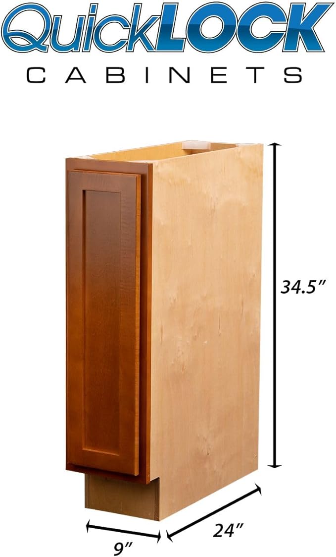 Quicklock RTA (Ready-to-Assemble) | Base Kitchen Cabinets - Shaker Style | Made in America (Provincial Stain, 9" Wx34.5 Hx24 D Base)