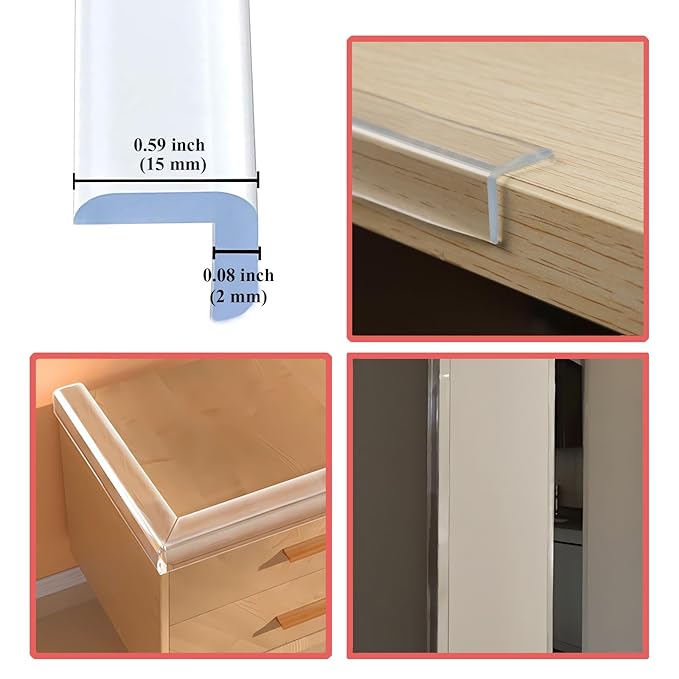 Corner Guards Furniture Edge Protectors 19.7ft(6mx15mm) Transparent Soft Silicone Bumper Strip Clear Edge Corner Cushion with Double-Sided Tape for Tables,Household