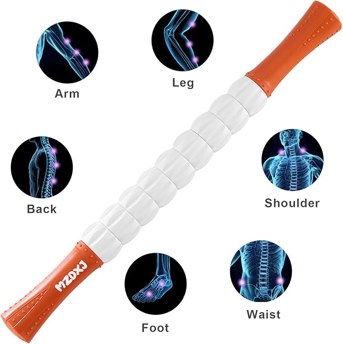 Muscle Roller Massage Roller Stick for Athletes, Help Reducing Muscle Soreness Cramping Tightness Leg Arms Back Calves Muscle Massager 18 inch(Orange White)