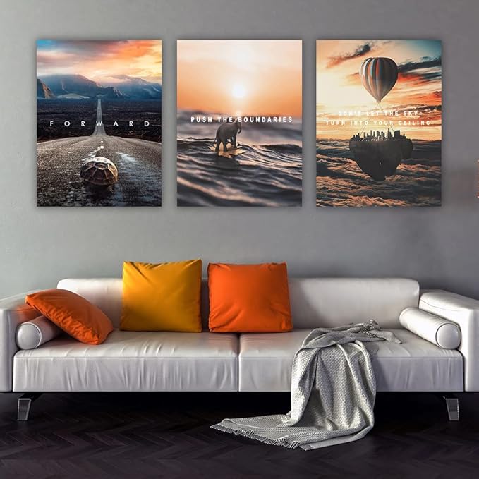 Motivational Posters Inspirational Wall Art Canvas 3 Pieces Grind Hustle Canvas Framed Wall Art Inspirational Painting Prints Poster Wall Decor Modern Home Decor Painting Pictures - 48" Wx24 H