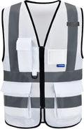 A-SAFETY 4XL-5XL,Hi Reflective Safety Vest,Hi Vis Bright Neon Colors Safety Vest with 4 Reflective Strips 7 Pockets(White)