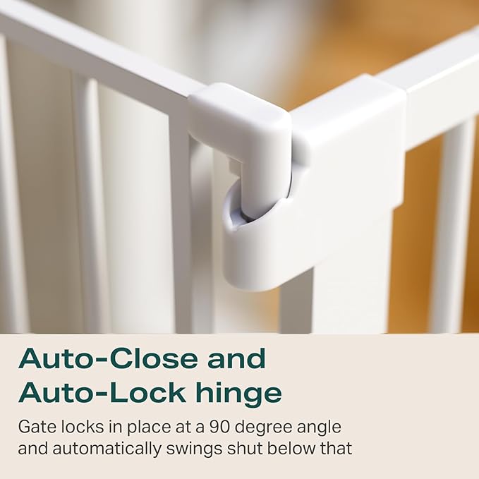Cumbor 29.7-40.6" Baby Gate for Stairs, Mom's Choice Awards Winner-Dog Gate for Doorways, Pressure Mounted Auto-Close Pet Gates for Dogs Indoor, Safety Child Gate with Easy Walk Thru Door, White