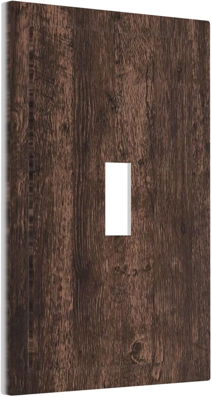 Decorative Light Switch Cover Rustic Dark Brown Wood Grain 1 Gang Single Toggle Device Electrical Faceplate Switchplates Decorator Outlet Wall Plate for Farmhouse Bedroom Decor