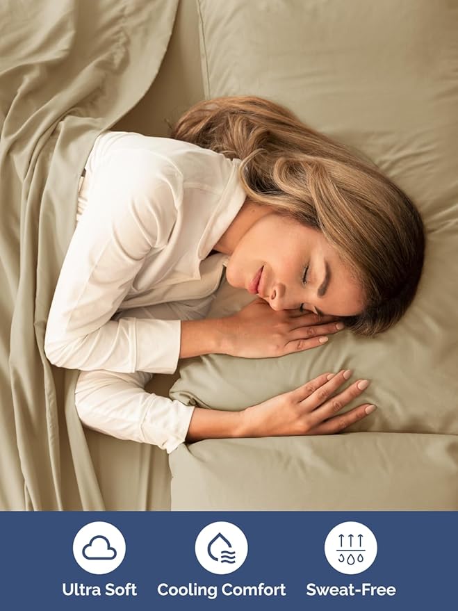 Extra Deep Full Sheet Set - 6 Piece Breathable and Cooling Sheets - Hotel Luxury Bed Sheets Set - Easy & Secure Fit - Soft, Wrinkle Free and Comfy Sheets Set - Beige Sheet Set with Extra Deep Pockets