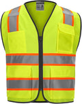 9 Pocket High Visibility Class 2 Safety Vest with Reflective Strips and Zipper Closure for Men & Women in Lime, 2XL