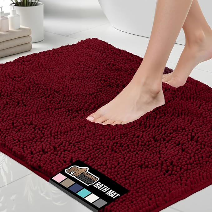 GORILLA GRIP Bath Rug Mat, Thick Soft Absorbent Chenille, Quick Dry Microfiber Mats, Rubber Backing Washable Shower Floor Rugs, US Designed Bathroom Bathmat Home Decor Accessories, 24x17, Burgundy