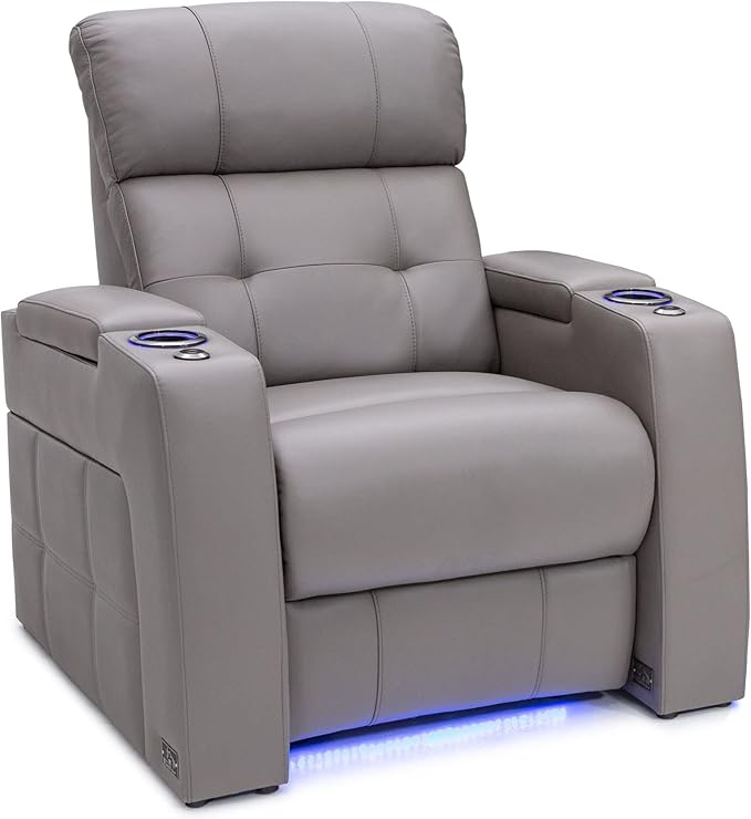 Seatcraft Kodiak Zero-Gravity CoolZero Italian Leather Home Theater Seating, Powered Headrest, Powered Lumbar, Powered Recline, Single Recliner, Gray