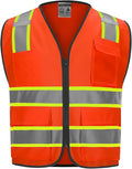 9 Pockets High visibility Class 2 Safety Vest，Hi Vis Vest with 2 inch wide Reflective Strips security vest with Zipper construction work vest for men &women Orange，XL
